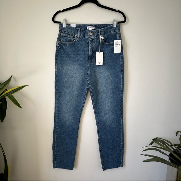 NWT Good American Good Classic Raw Hem High Rise Jeans In Blue Size 29 - Picture 2 of 7